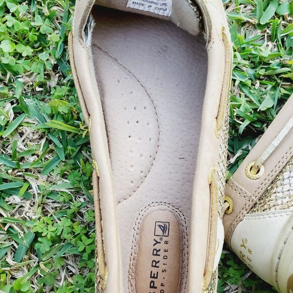 Women's Sperry Top Sider 9101759 Tan w/ Gold Sparke Boat Shoes - Size 6.5M - Picture 9 of 10